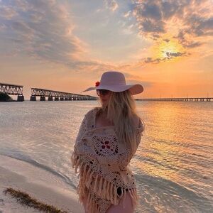 Cream Knit Swim Coverup with Flowing Silhouette, handmade shawl